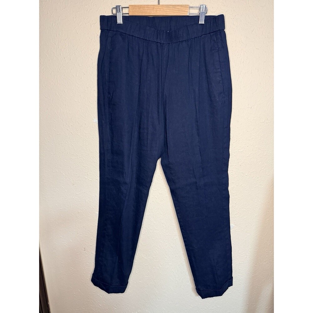 J Jill Linen Stretch Pull On Navy Women’s Pants Size Small Elastic Waist Pockets